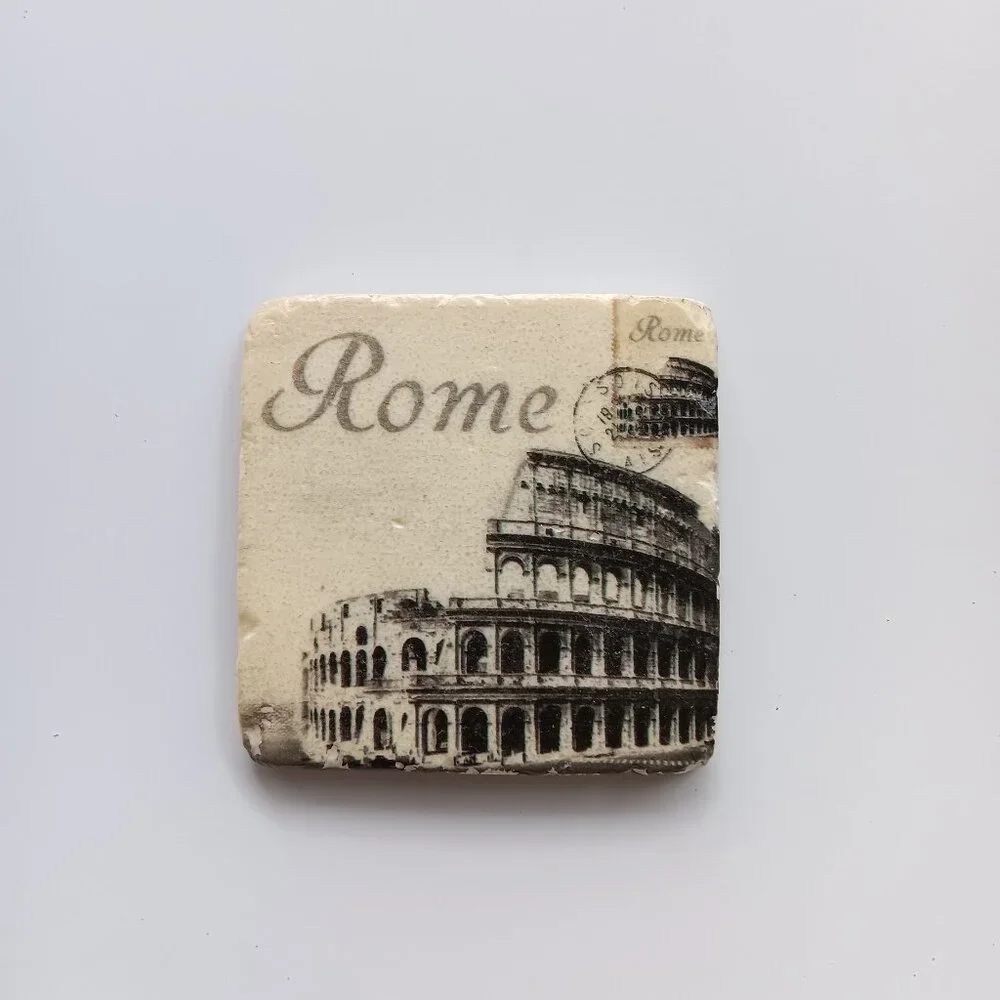 Rome Coloseum Marble Coaster Cork Back 3.5